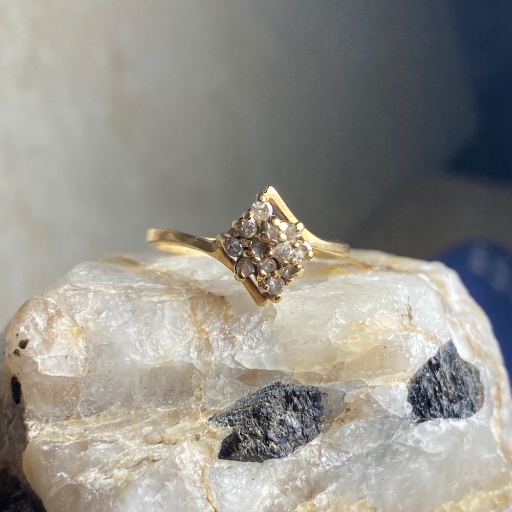 Diamond Cluster 14k Gold Bypass Ring - image 1